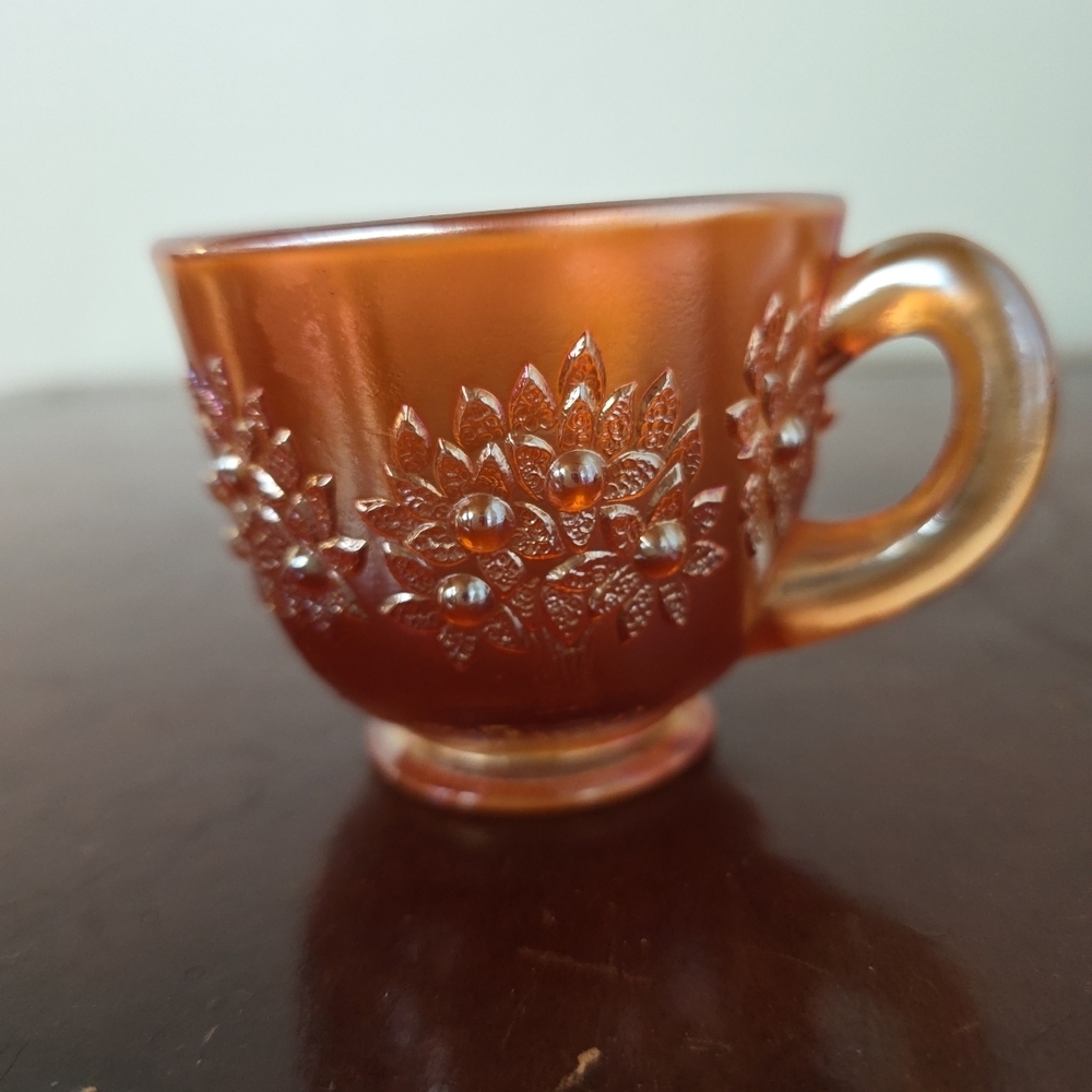 Vintage Federal Glass marigold carnival glass floral cup